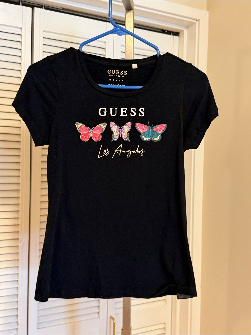 Guess Black Tee with Colorful Butterfly Trio
